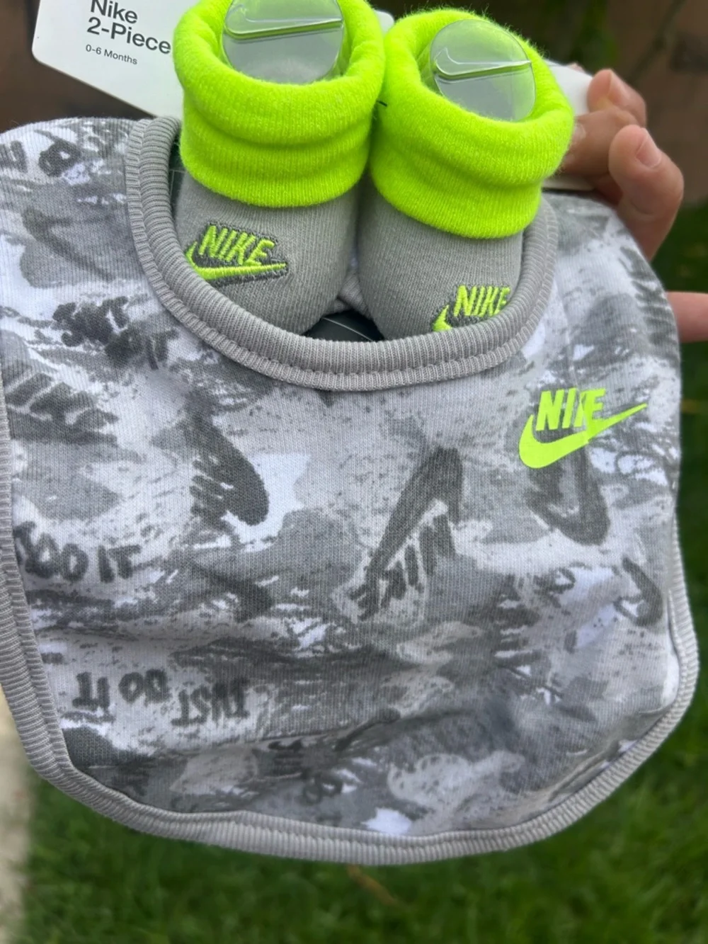 Nike Gray Bib & Neon Green Accent Booties Set